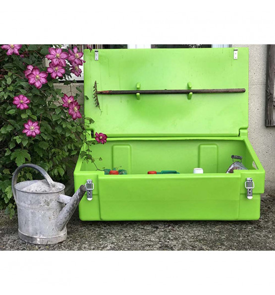 COFFRE DE JARDIN 100L AVEC GRENOUILLERES ET CADENAS POUR STOCKAGE ET RANGEMENT