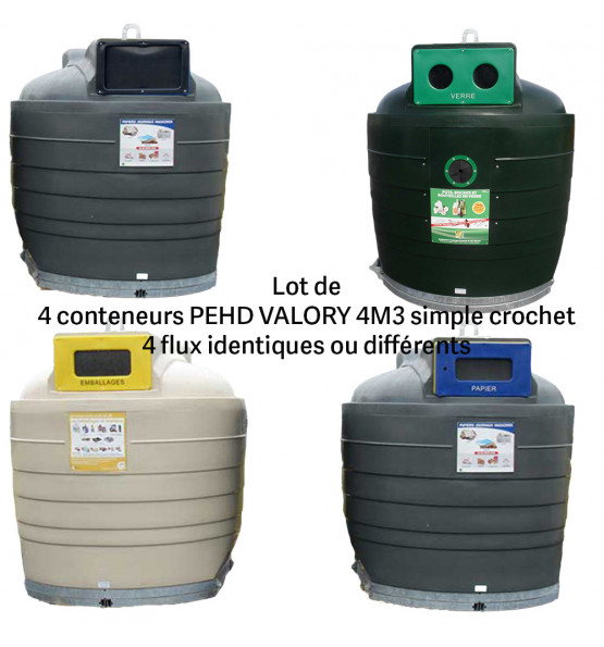 CONTENEUR AERIEN D APPORT VOLONTAIRE 4M3 SIMPLE CROCHET PEHD VALORY LOT DE 4