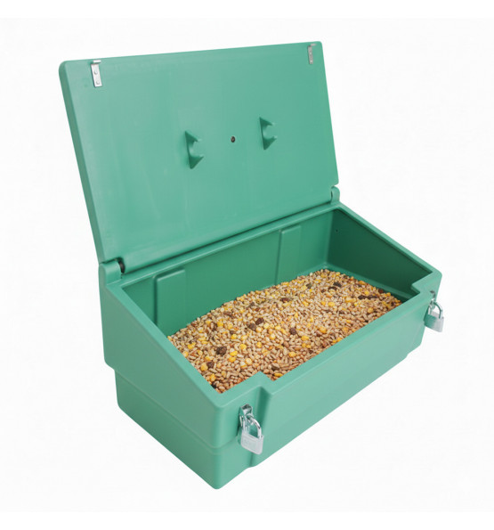 Green 100l food/multipurpose storage bin with frogs+padlock for safe and dry storage of food and too...