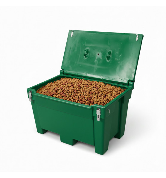 Green 200l food/multipurpose storage bin with frogs for safe and dry storage of food and tools