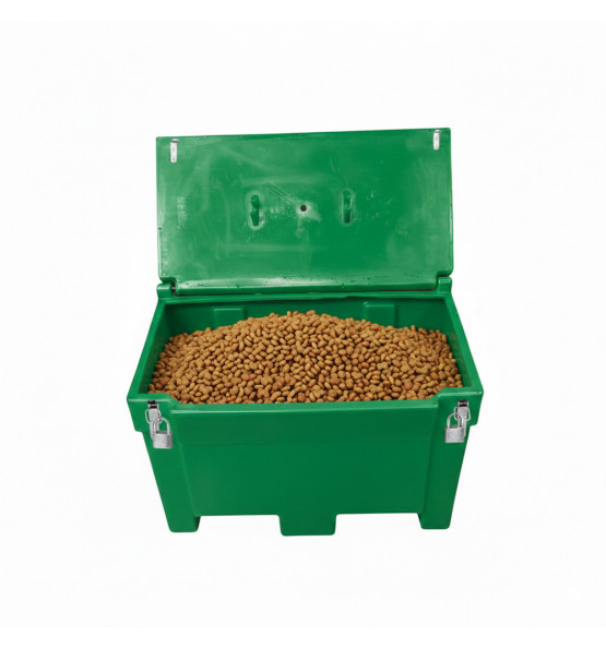 Green 200l food/multipurpose storage bin with frogs+ padlock for safe and dry storage of food and to...