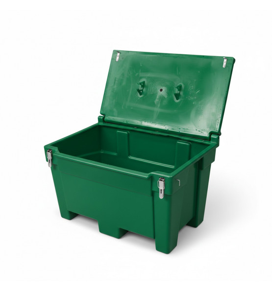 Green 300l food/multipurpose storage bin with frogs for safe and dry storage of food and tools