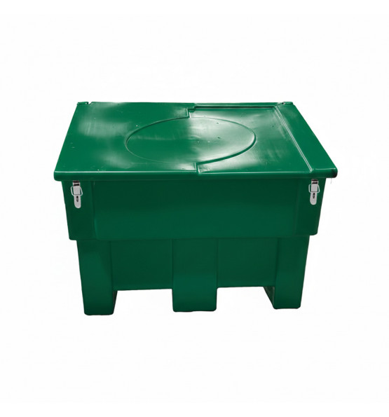 Green 300l food/multipurpose storage bin with frogs for safe and dry storage of food and tools