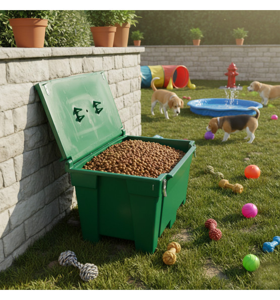 Green 300l food/multipurpose storage bin with frogs for safe and dry storage of food and tools