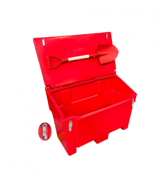 Bac à sable incendie/ à sel de déneigement 200L +grenouillères + cadenas + pelle