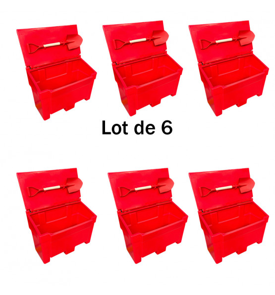 Bac à sable incendie/ à sel de déneigement 200L + pelle- Lot de 6