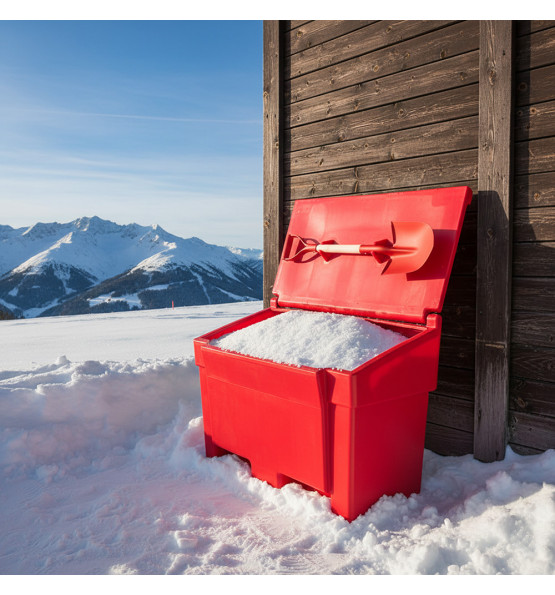 Bac à sable incendie/ à sel de déneigement 200L + pelle- Lot de 6