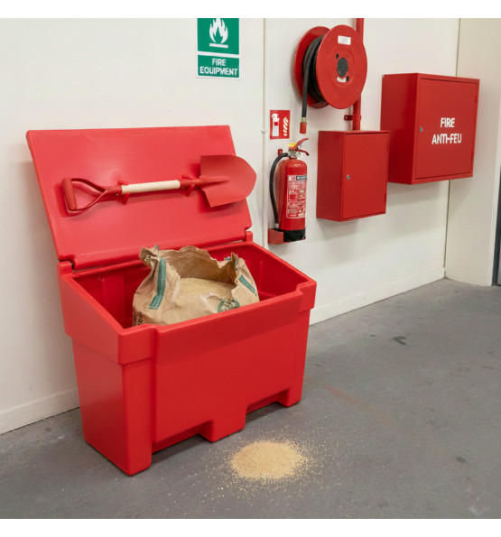 Bac à sable incendie/ à sel de déneigement 200L + pelle- Lot de 6