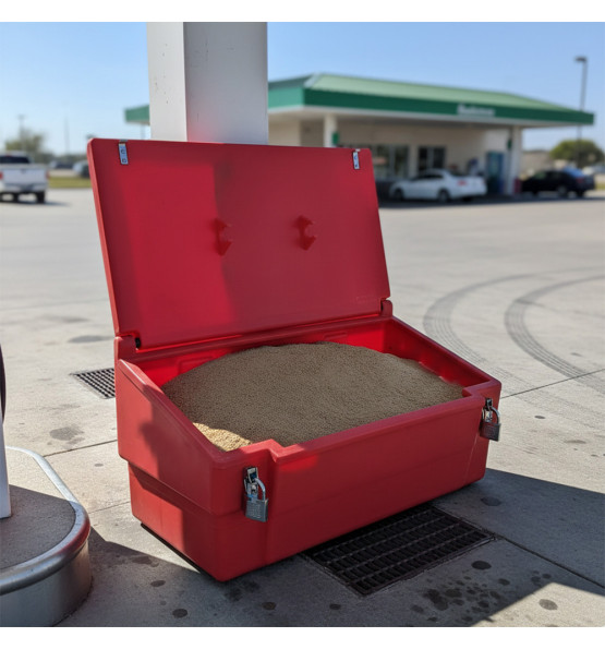 Bac à sable incendie/ à sel de déneigement 100L + grenouillères + cadenas