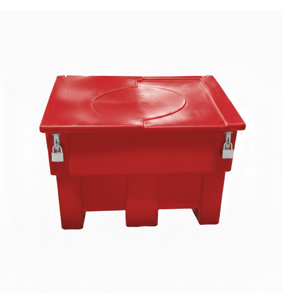 Bac à sable incendie/ à sel de déneigement 300L + grenouillères + cadenas