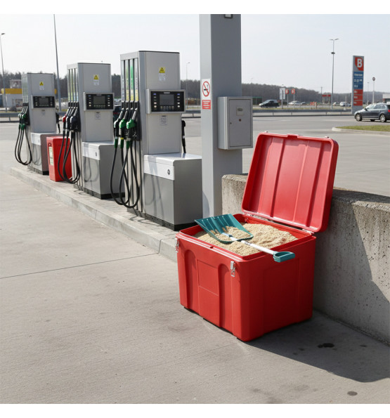 Bac à sable incendie/ à sel de déneigement 140L + pelle- Lot de 16