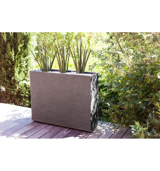 Jardinière rectangulaire Volcania apparence pierre 63l-Lot de 2