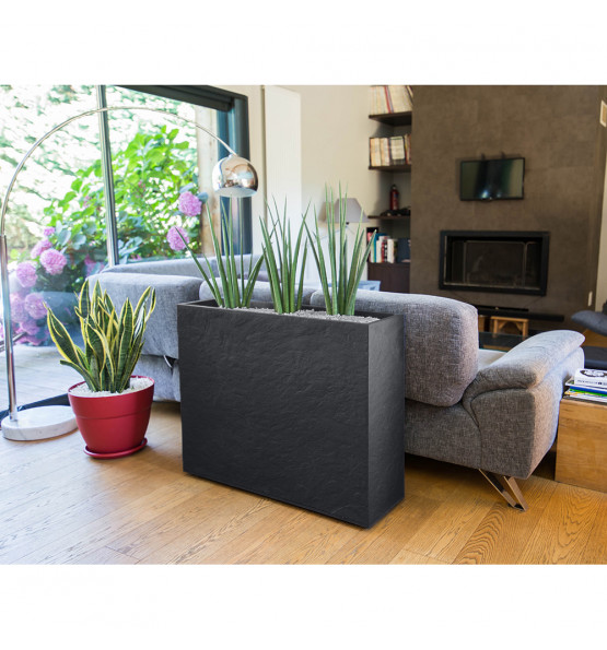 Jardinière rectangulaire Volcania apparence pierre 63l-Lot de 2