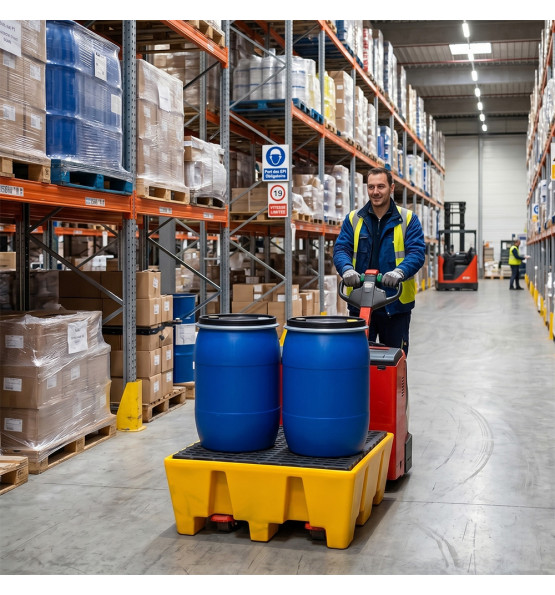 Bac de rétention pour palette Europe avec caillebotis plastique - Plast'Up Rotomoulage
