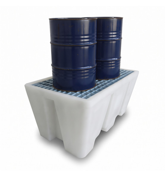 Bac de rétention PEHD 300L naturel pour 2 fûts - Plast'Up Rotomoulage