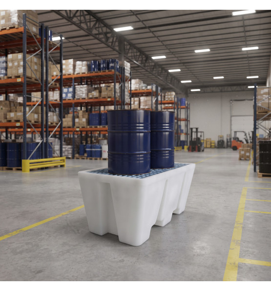Bac de rétention PEHD 300L naturel pour 2 fûts - Plast'Up Rotomoulage