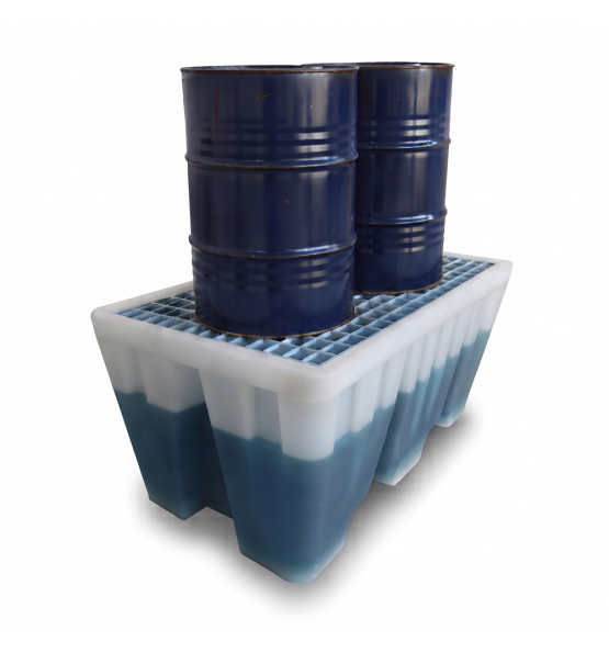 Bac de rétention PEHD 300L naturel pour 2 fûts - Plast'Up Rotomoulage