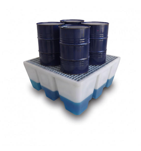 Bac de rétention PEHD 475L pour 4 fûts naturel - Plast'Up Rotomoulage