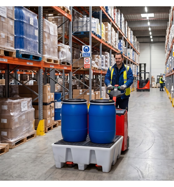 Bac de rétention naturel pour palette Europe avec caillebotis plastique - Plast'Up Rotomoulage
